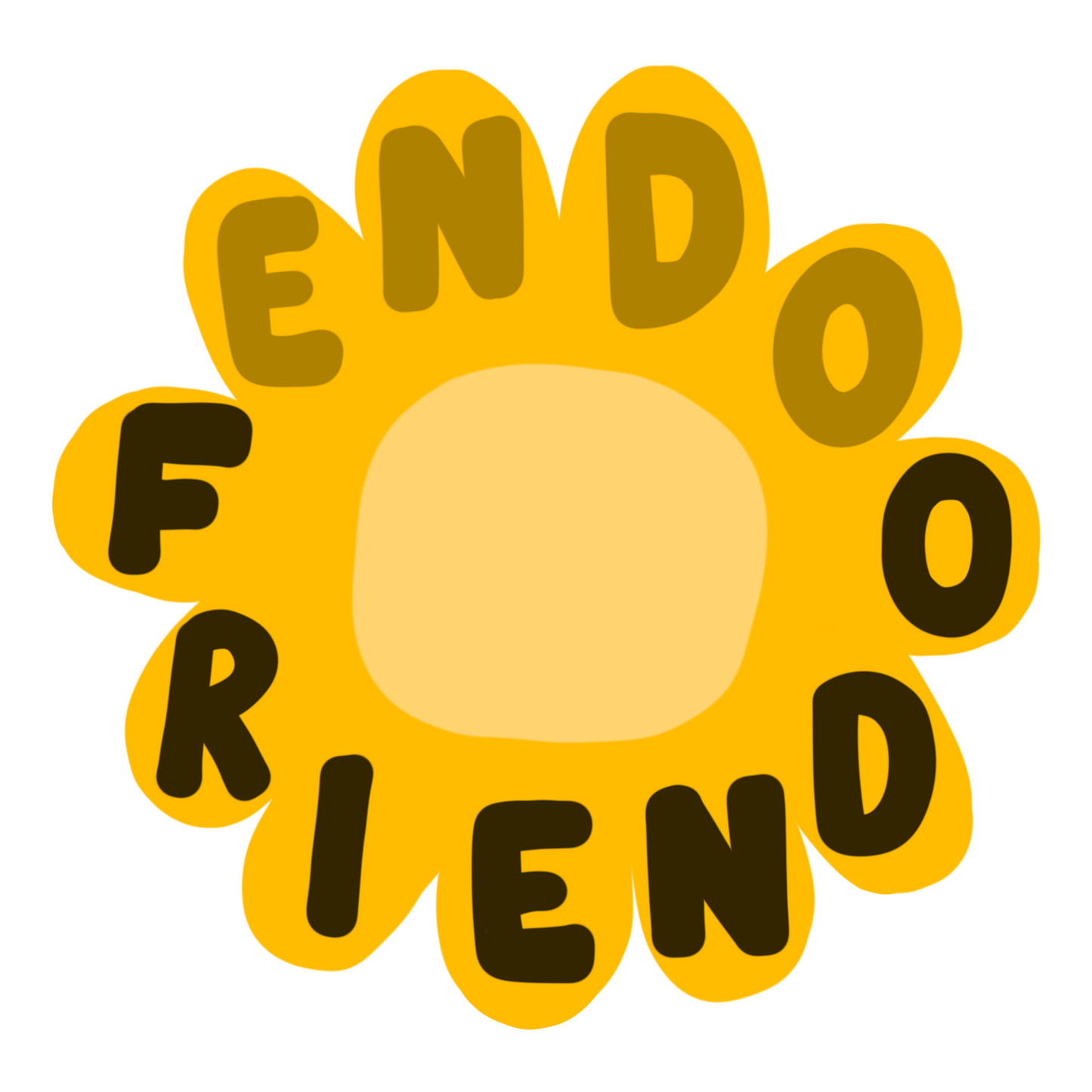 Yellow flower with brown and black handwritten "ENDO FRIENDO" text.