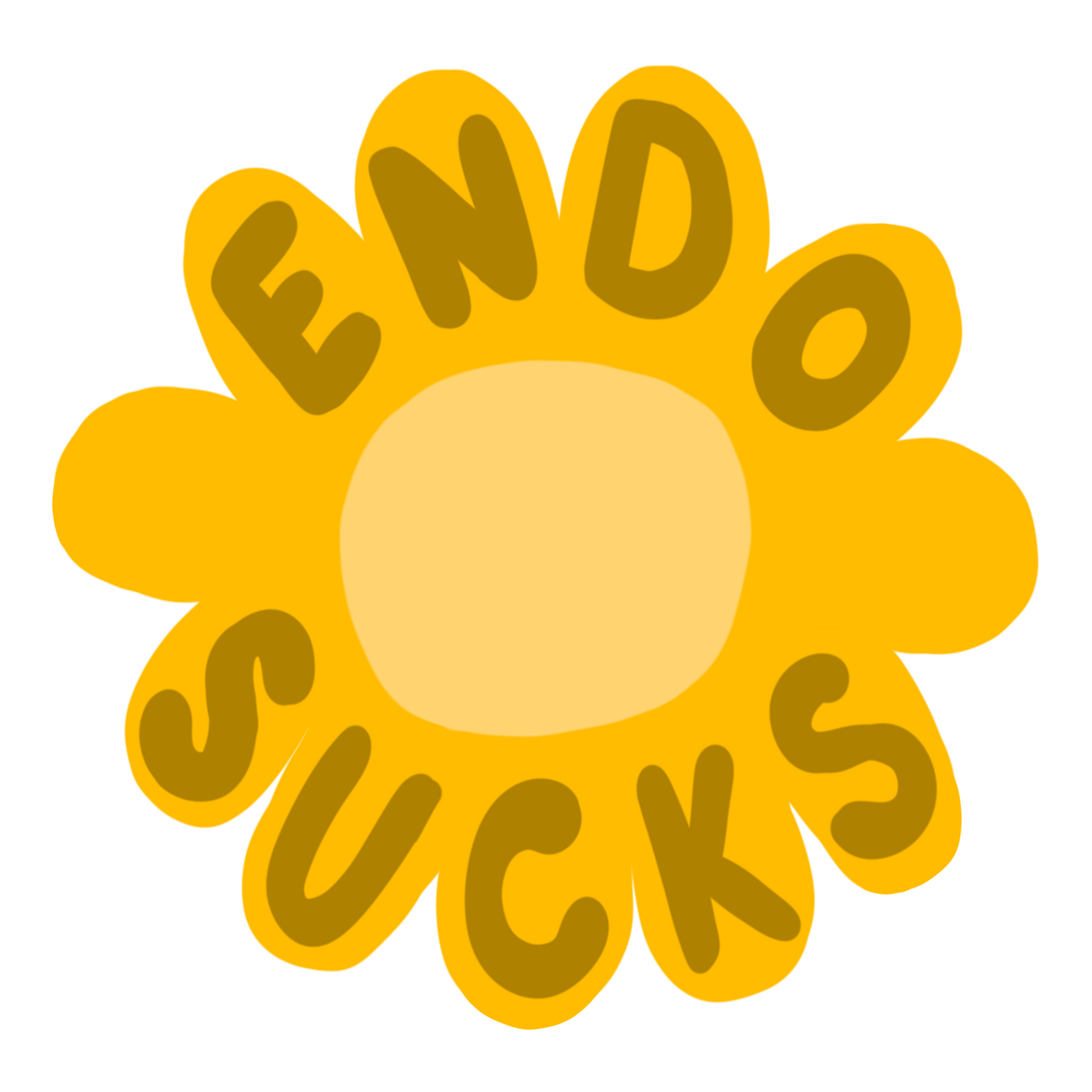 Yellow flower with brown handwritten "ENDO SUCKS" text.