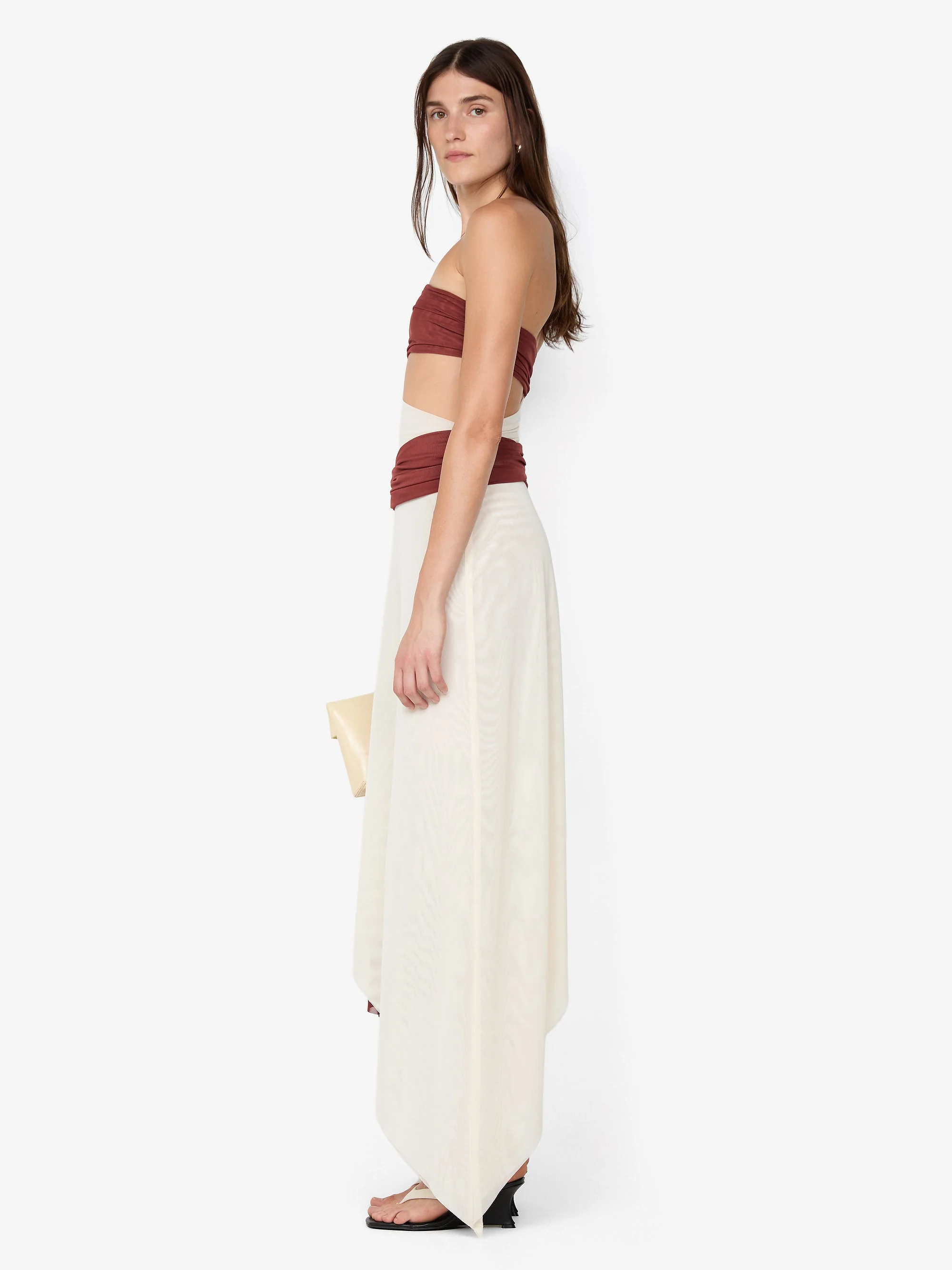 AYLA STRAPLESS DRESS - RUST / BUTTER CREAM - Image 4
