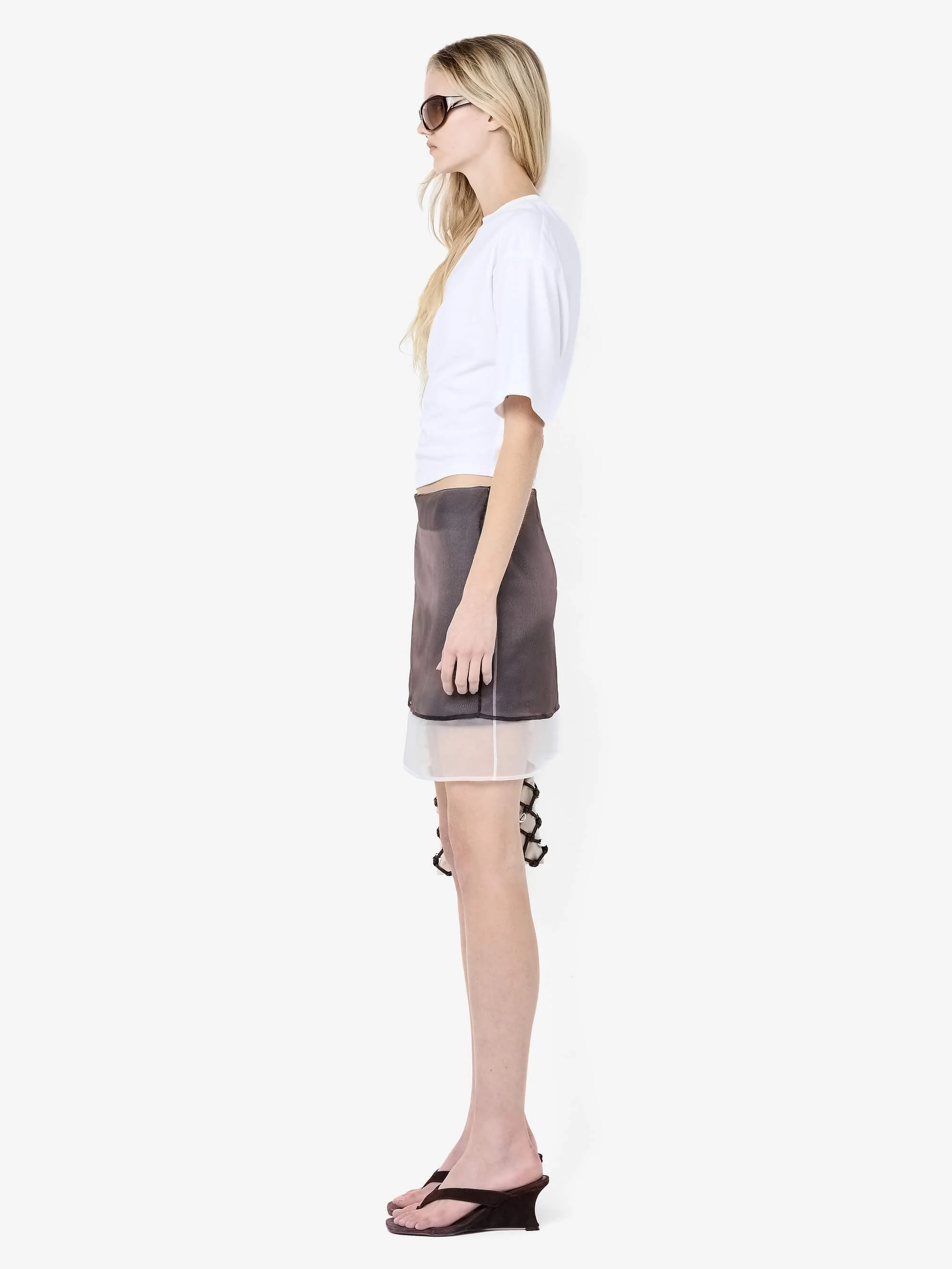 ELOISE LAYERED SKIRT - DARK CHOC/WHITE - Image 3